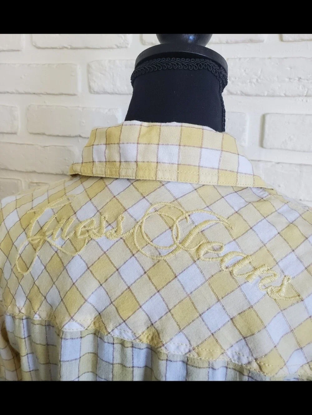 Guess Plaid Western Button-Down Shirt Embroider Raw Frayed Hem Vintage Y2K Rare - Picture 12 of 16